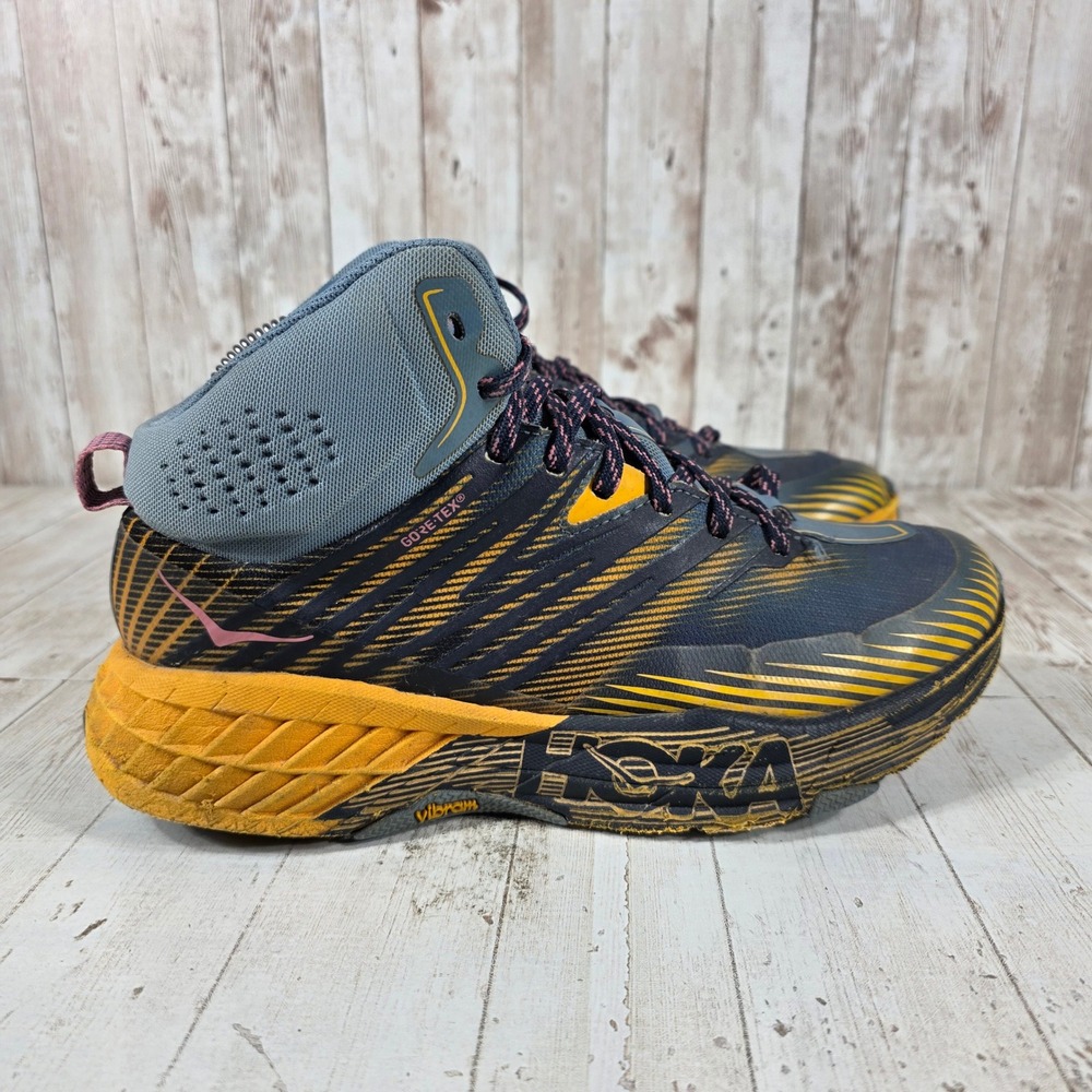 Hoka One One Speedgoat Mid GTX GORE-TEX Hiking Boots Blue Yellow Womens 8.5
